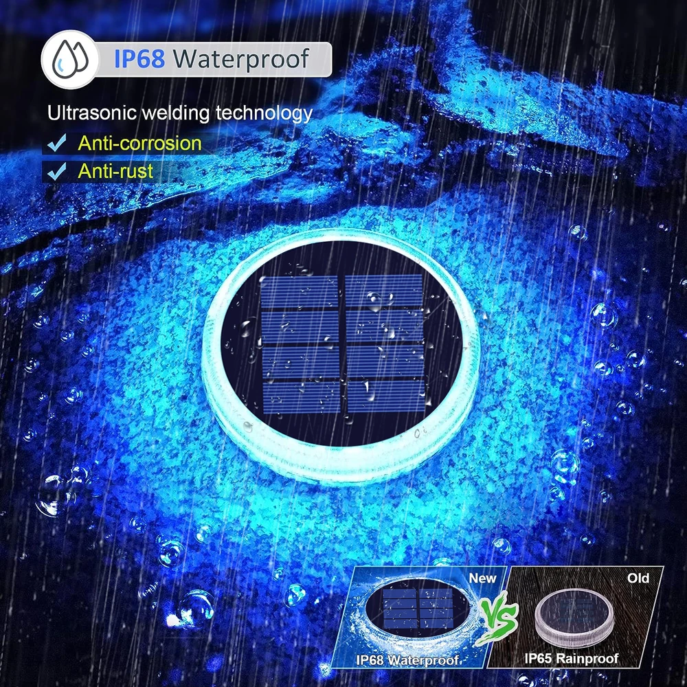 Outdoor Solar Deck Lights Waterproof LED Dock Lighting IP68 Auto On/Off for Driveway Step Sidewalk Stair Garden Floor Lamp