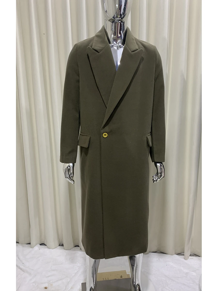 

Осень-зима длинное теплое мягкое черное полушерстяное пальто мужское свободное повседневное роскошное элегантное шикарное шерстяное пальто на одной пуговице 2025