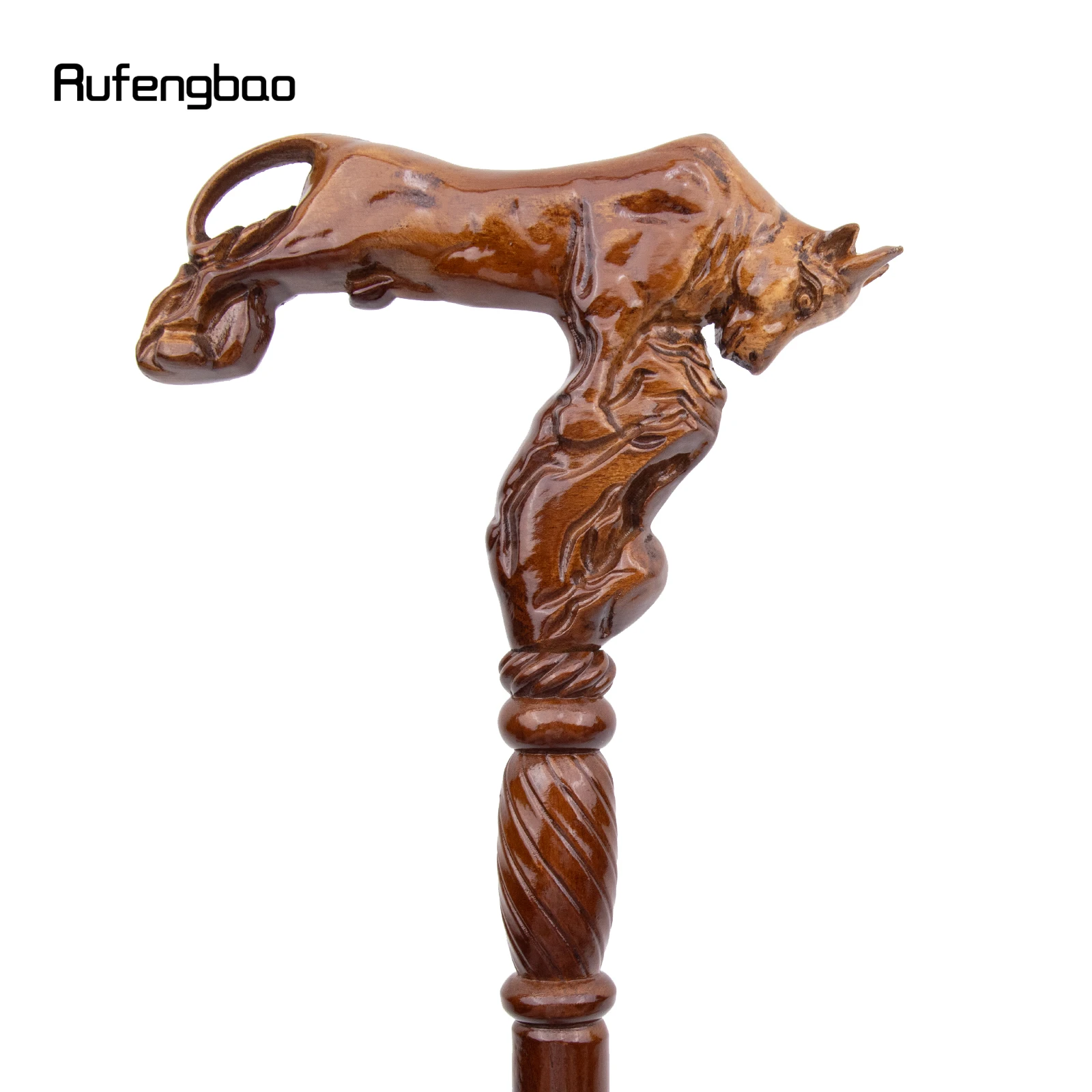 Fighting Bull Brown Wooden Fashion Stick Decorative Vampire Cospaly Party Wood Walking Cane Halloween Mace Wand Crosier 96cm