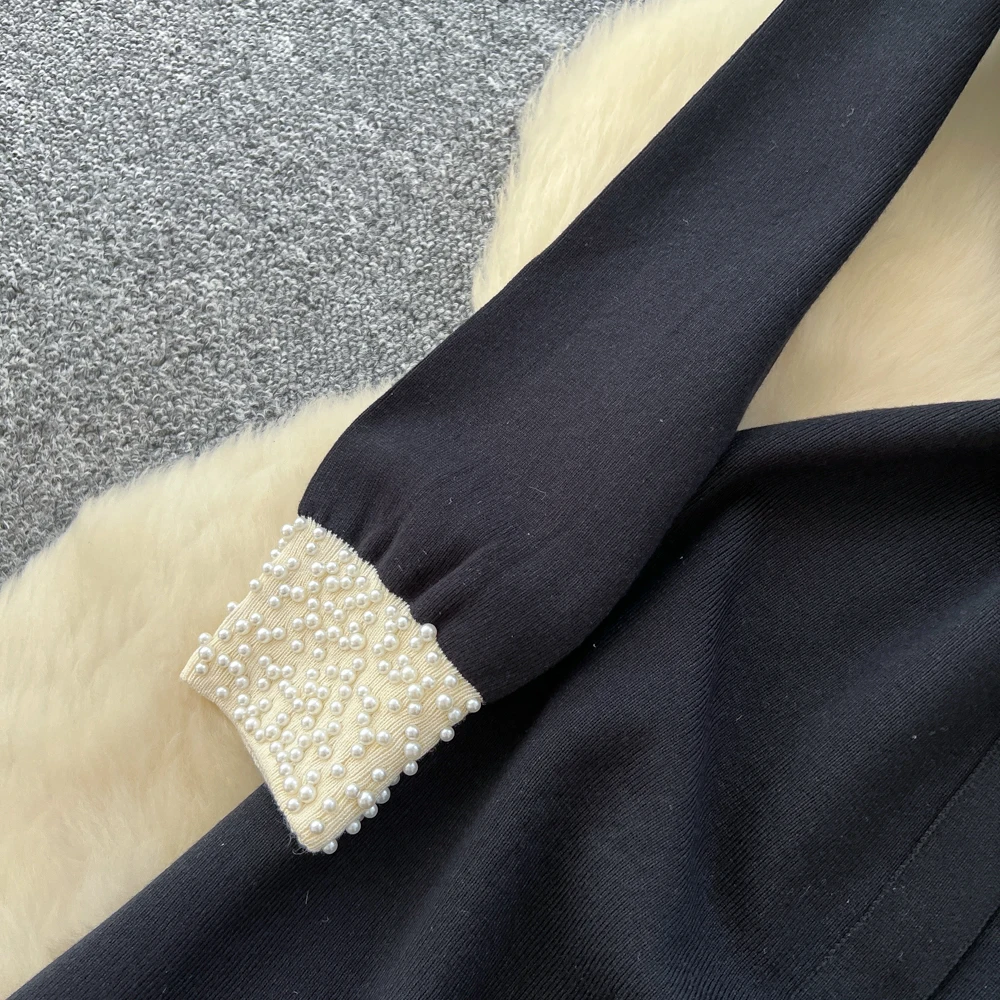 시크 빈티지 섹시 비딩 솔리드 엘레강트 페어리 한국 패션 보헤미안 선드레스 여성 의류 드레스