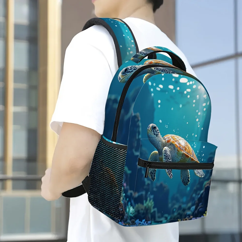 Ocean Blue Turtle Backpack with Realistic Sea Life Design Adjustable Straps Spacious Compartments Lightweight Durable Polyester