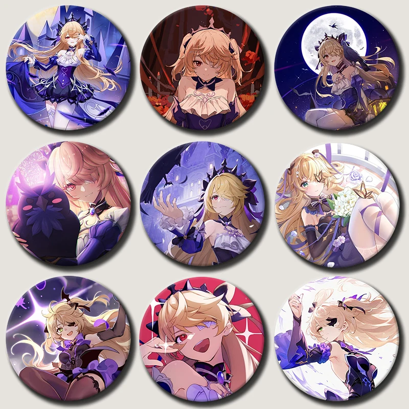 

58mm Anime Character Fischl Pins Tinplate Badge Cartoon Fischl Brooches for Backpack Clothes Decoration Fans Collection Gifts