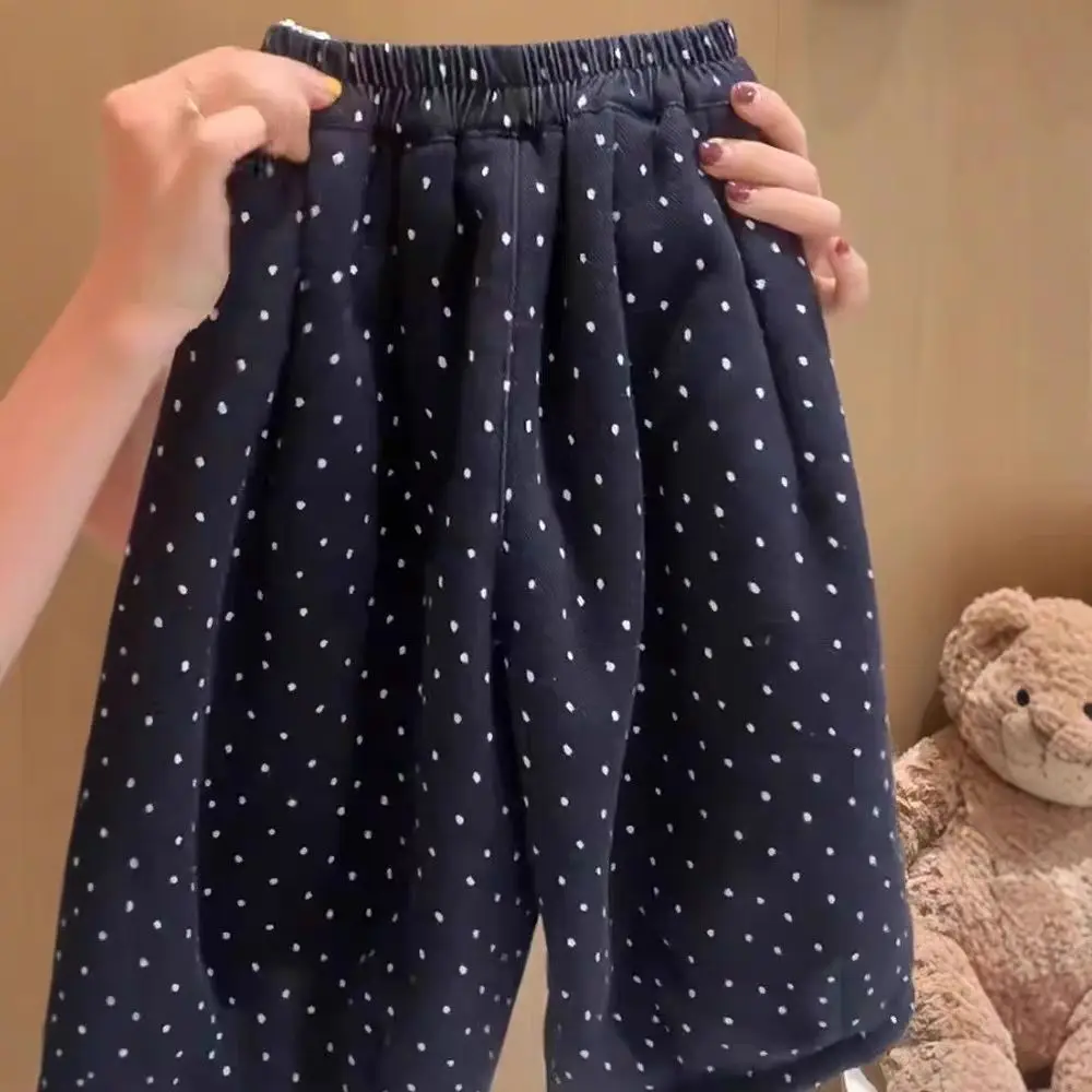 

Girls' Velvet Pants Autumn and Winter Polka Dot Casual Thickened Straight Cotton Pants Children Thickened Warm