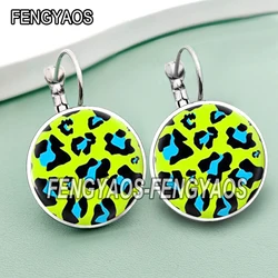 Colorful Leopard Stud Earrings for Women Bright Color Earring Glass Cabochon Summer Hook Ear Jewelry for Girls