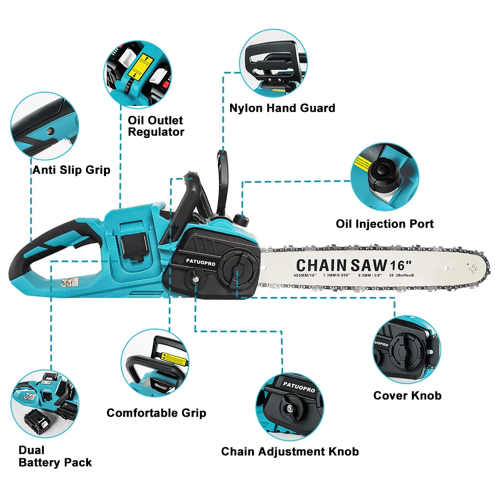 Makita-Tronçonneuse électrique sans fil, outil électrique de travail, élagage, calcul, détermination, coupe-jardin, batterie, 42V, 21V x 2, 16 pouces