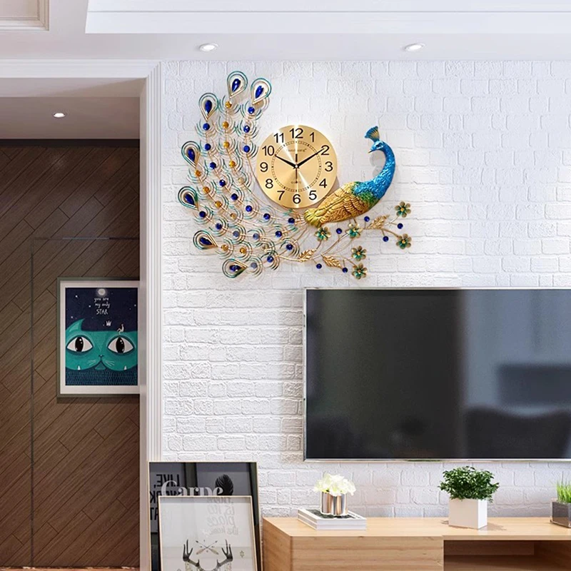 Creative Simple Wall Clocks Luxury Art Mural Modern Peacock Wall Watch Restaurant Nordic Reloj Pared Living Room Decoration