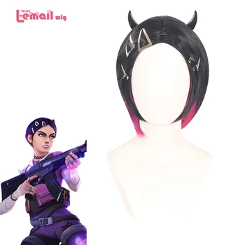 L-email wig Kunsthaar Game Valorant Nelke Cosplay Perücke 35 cm Schwarz Gemischte Rose Farbe Cosplay Perücken Hitzebeständige Perücke