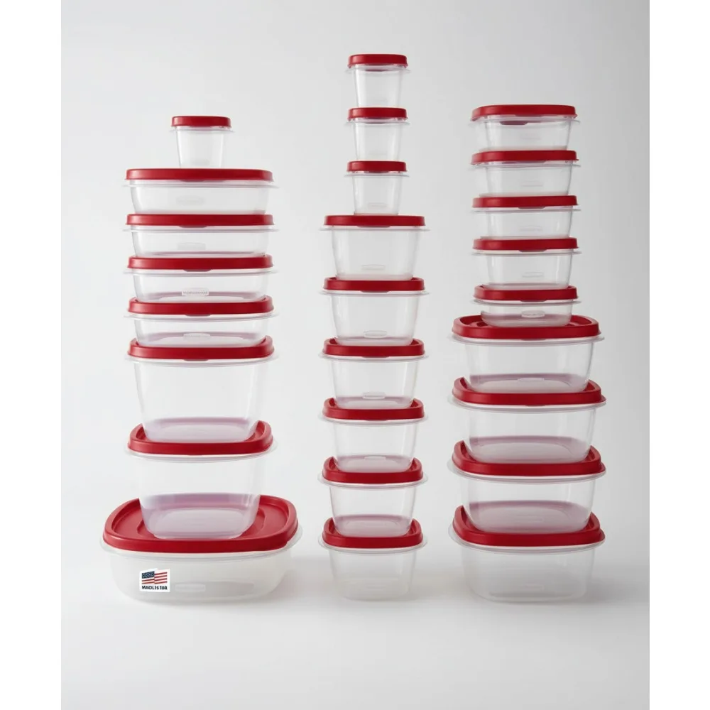 

60-Piece Food Storage Containers Set, Microwave & Dishwasher Safe, Red Lids for Meal Prep and Pantry Organization