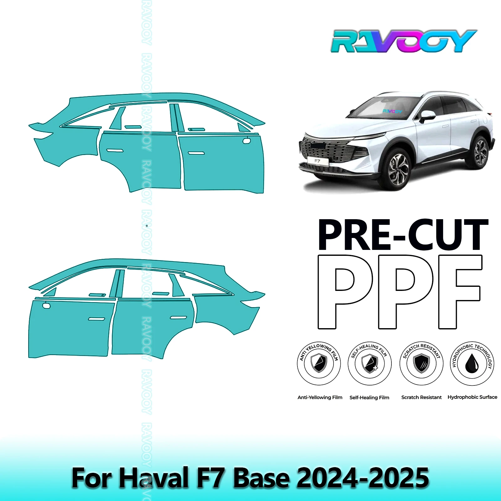

For Haval F7 Base 2024-2025 8.5mil Clear Matte Pre-Cut PPF Door & A/B Pillar Kit TPU Paint Protection Film Set