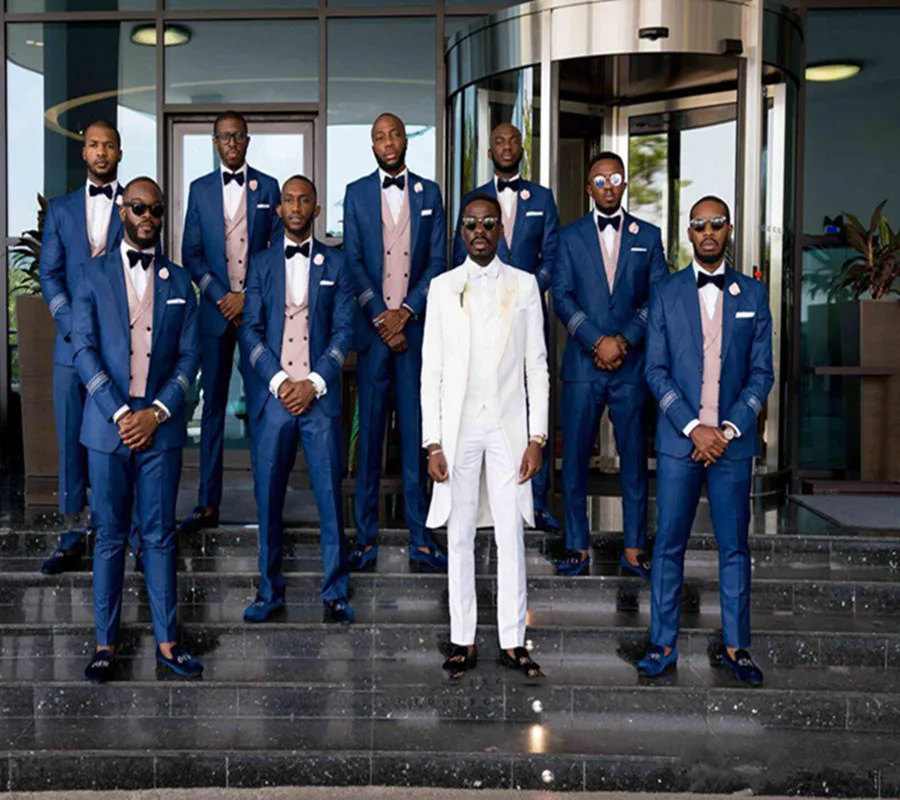 

2022 New Custom Made White Best Man Suits Peak Lapel Long tail jacket wedding grooms tuxedos slim fit suits (Jacket+vest+Pants)