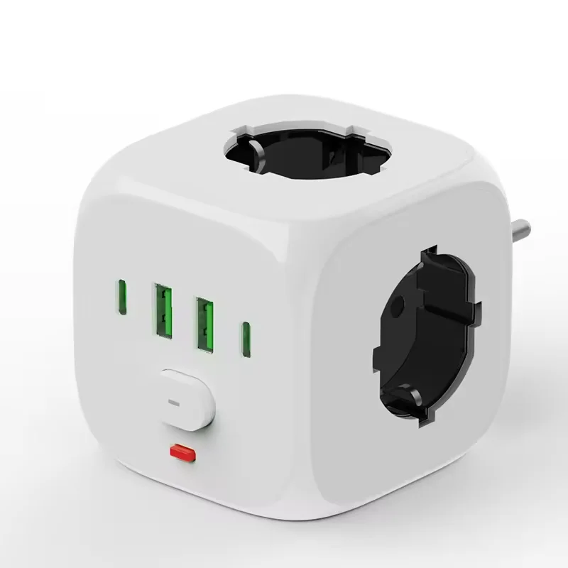 1 unidad de regleta de alimentación 7 en 1 para la UE, protector contra sobretensiones, 3 tomas de CA, 2 USB, 2 Tipo-C, con interruptor y protección contra sobrecarga
