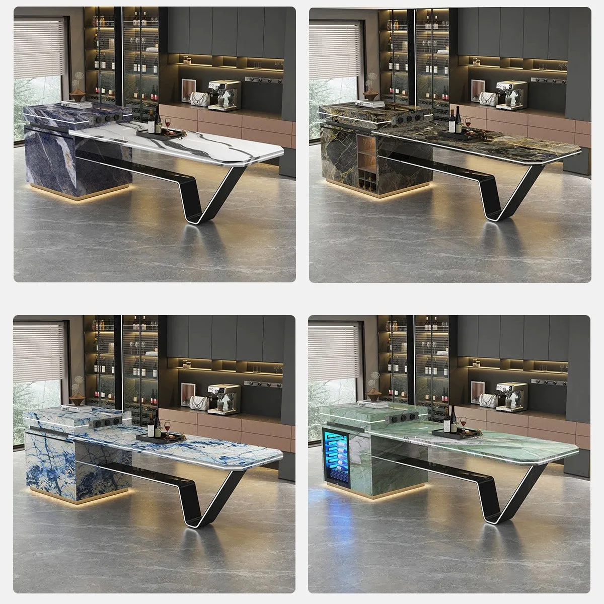 Island table integrated household tea table light luxury high-end open kitchen rock slab falling table middle