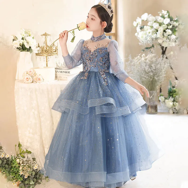 

Fashion Baby Girl Princess Sequins Tutu Dress Long Feather Sleeve Child Vestido Wedding Party Birthday Xmas Baby Clothes 1-14Y