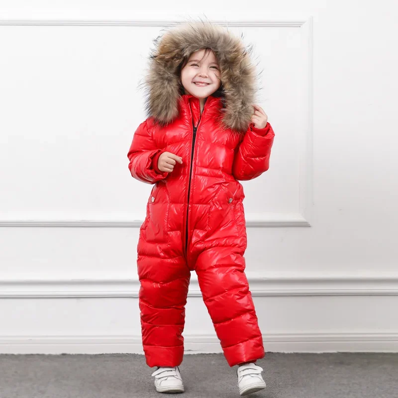 2024 Warm Winter Baby Boy Rompers Fur Hooded Down Todder Girls One Piece Snow Jumpsuits Windproof Children Onesies Kids Clothes