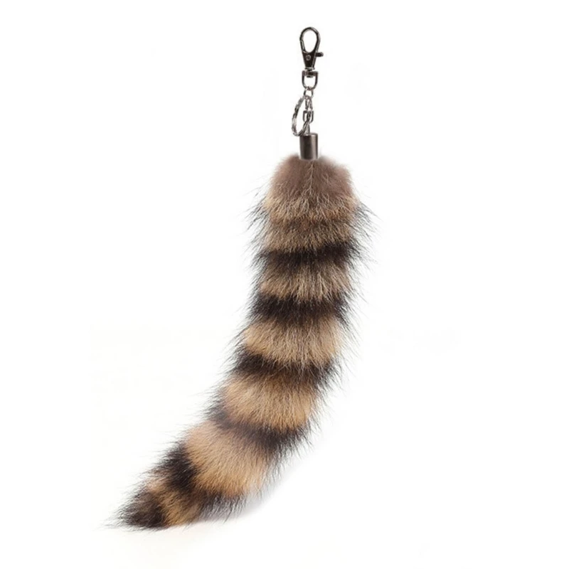 Plush Foxes Racoon Tail Charm Keychain Sweet Cute Furs Pendant Car Keyring Backpack Decoration Fashion Jewelry for Women