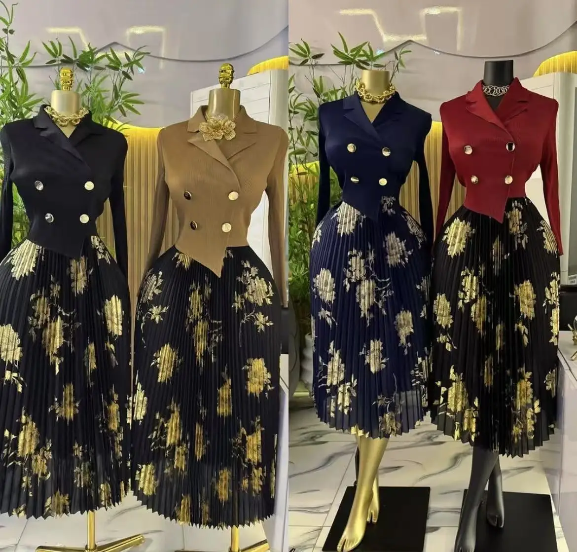 Miyake Commuterอารมณ์ชุดฤดูใบไม้ผลิ 2025 เสื้อผ้าผู้หญิงใหม่แขนยาวจีบกระโปรงชุดคอElegantกระโปรงอเนกประสงค์