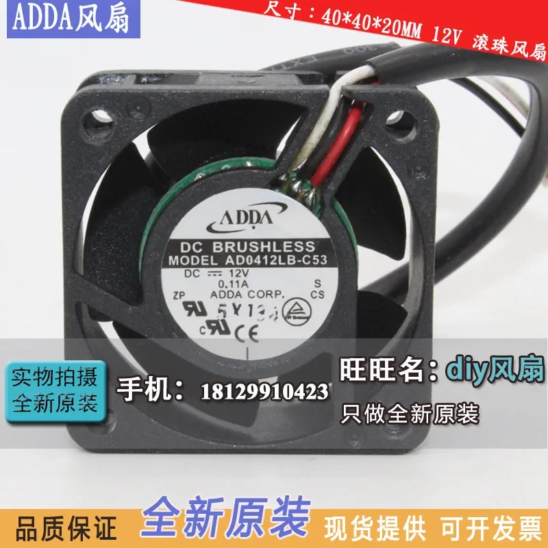 for ADDA AD0412LB-C53 12V 0.11A 4020 4cm Dual Ball Bearing Cooling Fan
