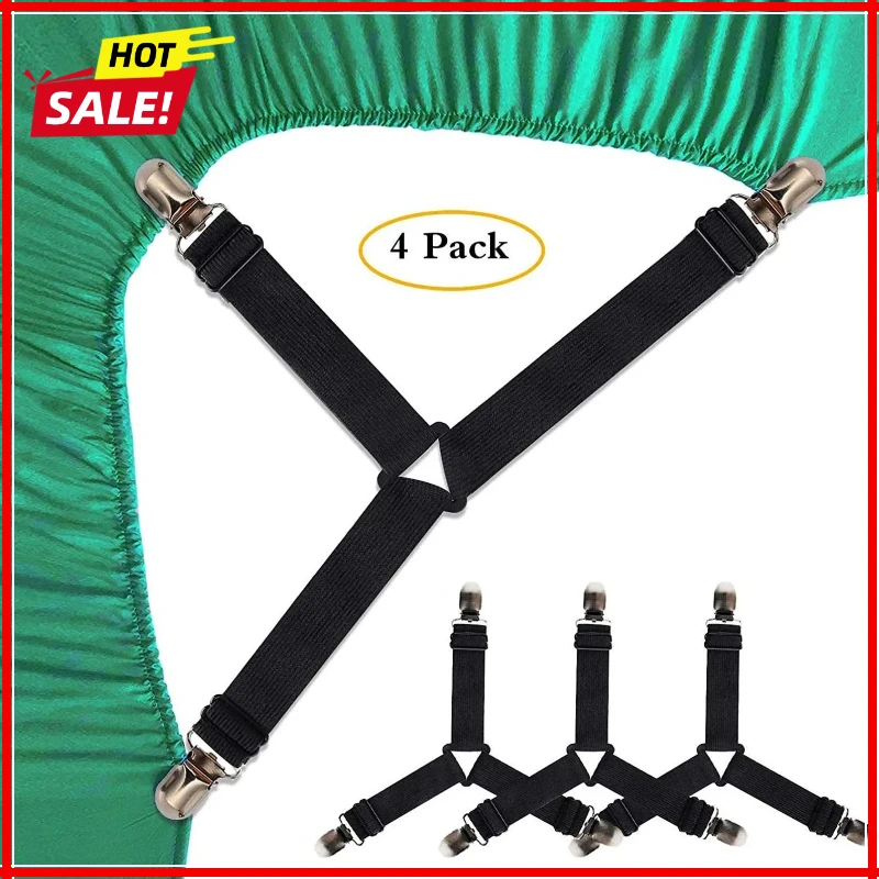 4Pcs Adjustable Bed Sheet And Quilt Holder for Bed Sheet Organizer Mattress Cover Clip For Home Elastic Straps Adjustable Clips