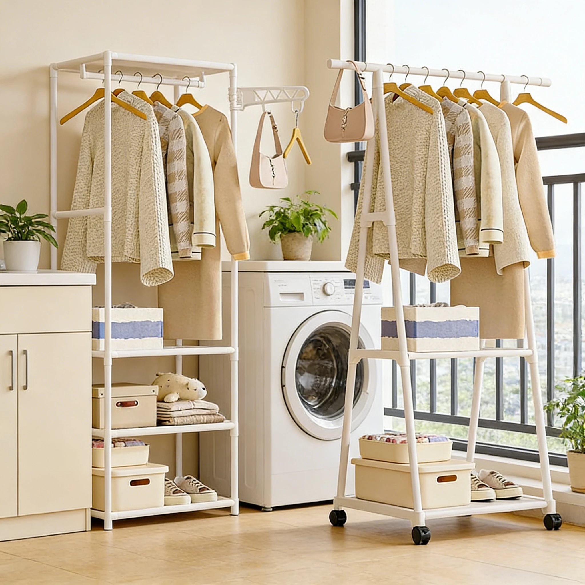 Heavy Duty Freestanding Coat Rack for Entryway, Floor Standing Clothing Rack,Space Saver for Small Apartment Bedroom Living Room