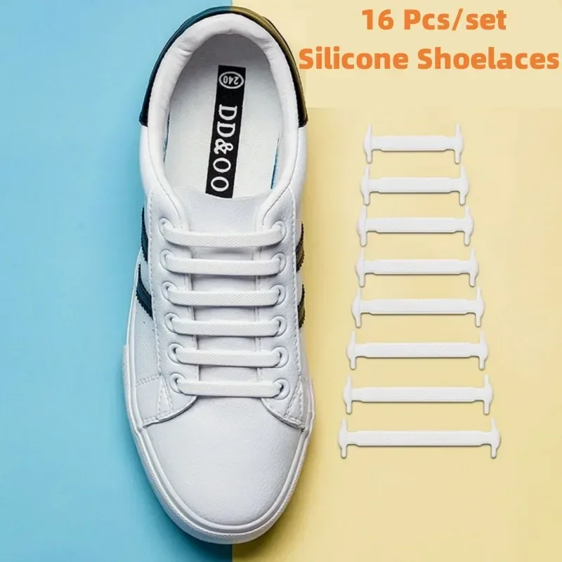 16Pcs Elastic Shoe Laces All Sneakers Silicone Stretch Shoelaces Unisex Fashion No Tie Shoelace Rubber Band Shoelaces