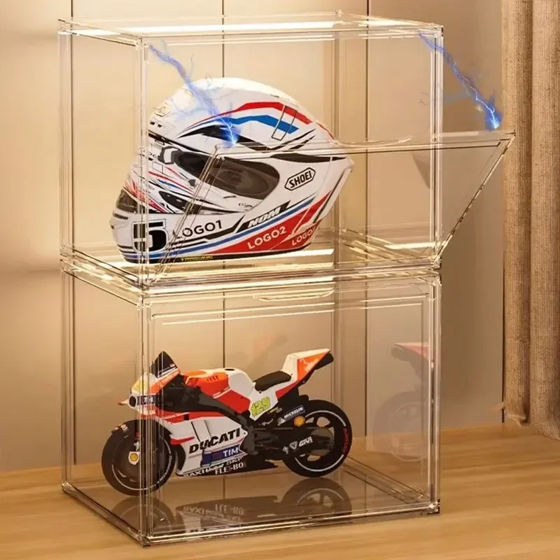 Shoe Box Motorcycle Helmet Display Cabinet Transparent Stackable Acrylic Dust-proof Figure Model Collection Shoe Storage Box