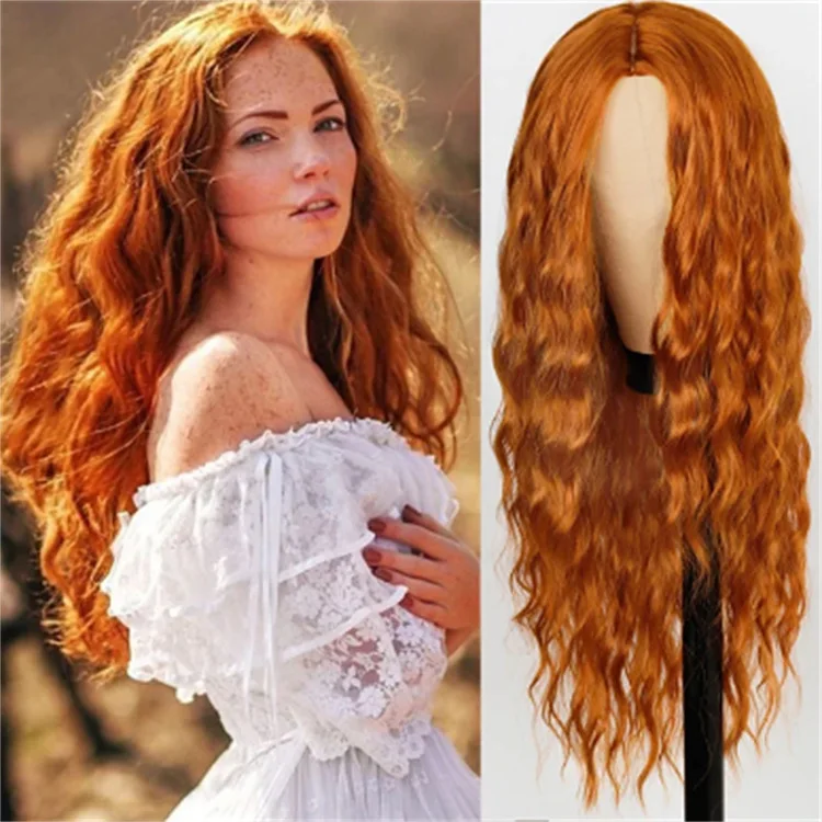 

European and American wigs, women's wool rolls, long wigs, full head, medium points, corn whiskers, long curls, chemical fiber h