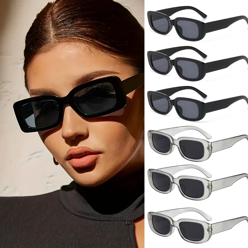 2pcs/set Rectangle Frame Sunglasses For Women Men Candy Color Y2K Fashion Sun Glasses Vintage Outdoor Eyewear UV400