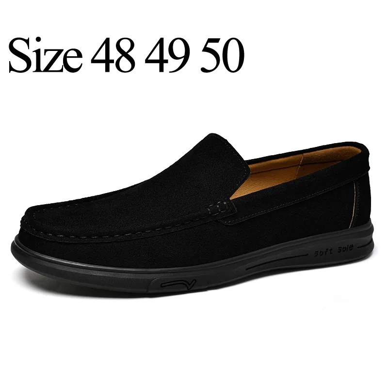 

Fashion Men's Suede Leather Slip-On Loafers Black Casual Driving Moccasins Business Flats with Soft Sole Big Sizes 48 49 50