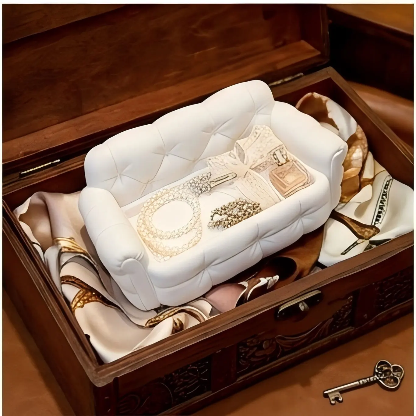 Mini Sofa Jewelry Storage Tray 3D Printed Cute Couch Shaped Trinket Dish Ring Earring Holder Vanity Tabletop Gift For Girls view 4