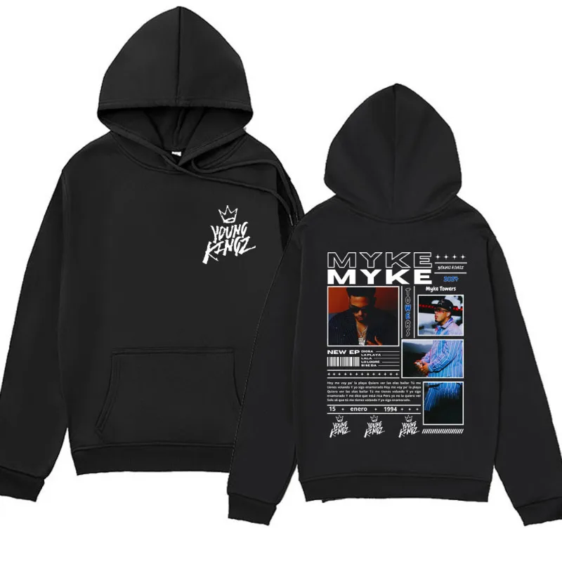 

Rapper Myke Towers Young Kingz Album Merch Hoodies Men Women Hip Hop Sweatshirts Winter Fleece Pullover Oversized Streetwear