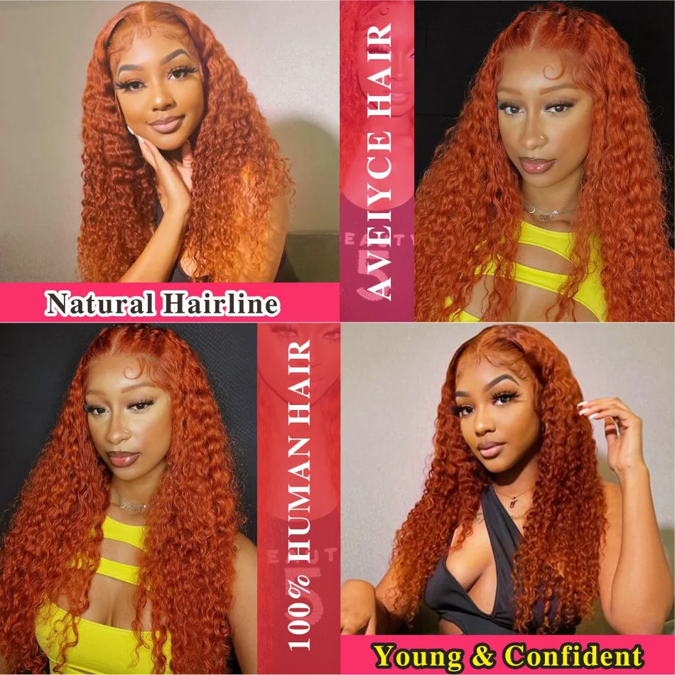 Orange Ginger 13X6 Hd Lace Frontal Wig Deep Wave Curly Colored Wig Lace Front Human Hair For Woman 30 Inch Brazilian 220 Density