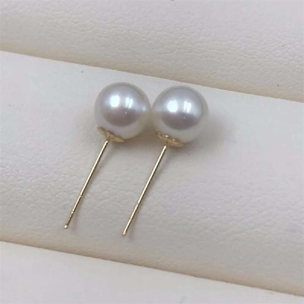 

18k/AU750 Gold Baby Pearl Earrings 8-9mm 9-10mm Natural Japanese Round Pearl Earrings