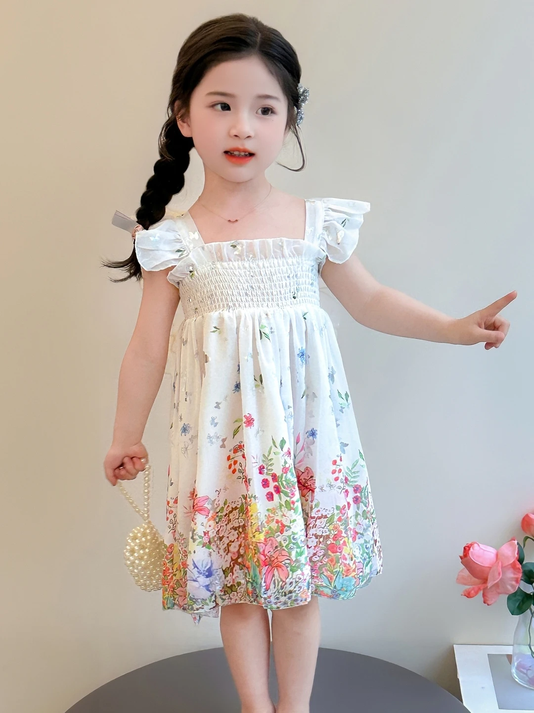 Vestido Floral de Verão para Meninas 2026 Novo Estilo Infantil Sem Mangas Saia de Chiffon Vestido de Princesa para Férias Sai...
