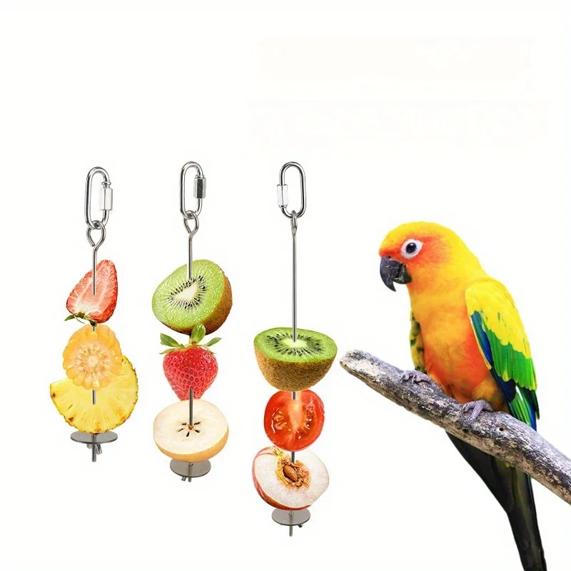 Comedero para loros de acero inoxidable para colgar verduras frescas y frutas jugosas: promueve hábitos de comiendo saludables para pájaros loros