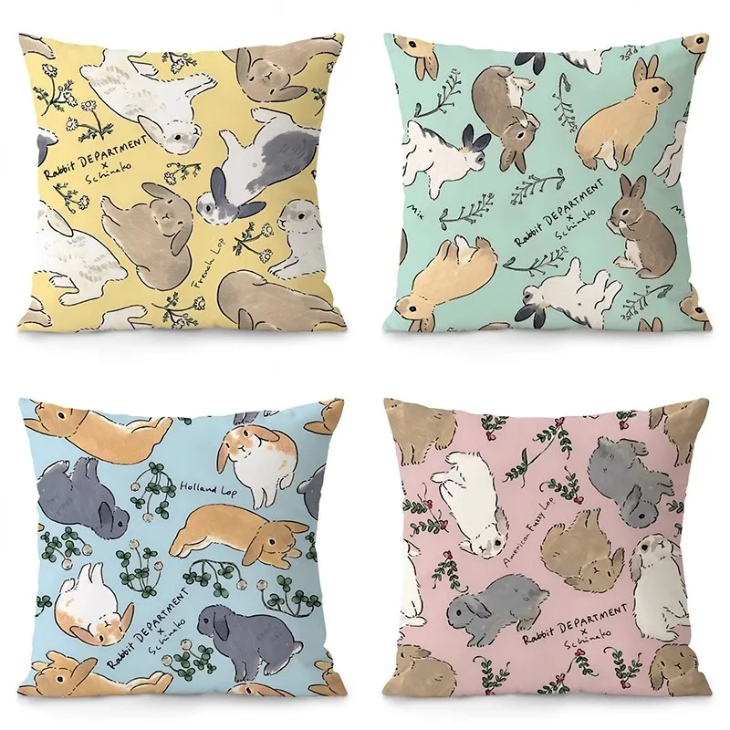 

Rabbit Theme Retro Pillowcase Dormitory Decoration Office Living Room Home Pillowcase