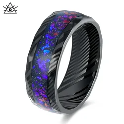 Luxury Unisex Purple Nebula Inlaid Gravel Men's Ring Tungsten Steel Damascus Steel Women's Engagement Rings
