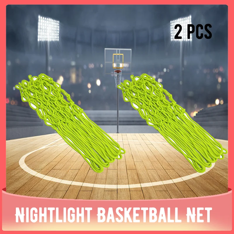 

2 Pcs Nightlight Basketball Net Nylon Glowing Basketball Hoop Rim Net 12 Loops Standard Size Glowing Basketball Net Sun Powered