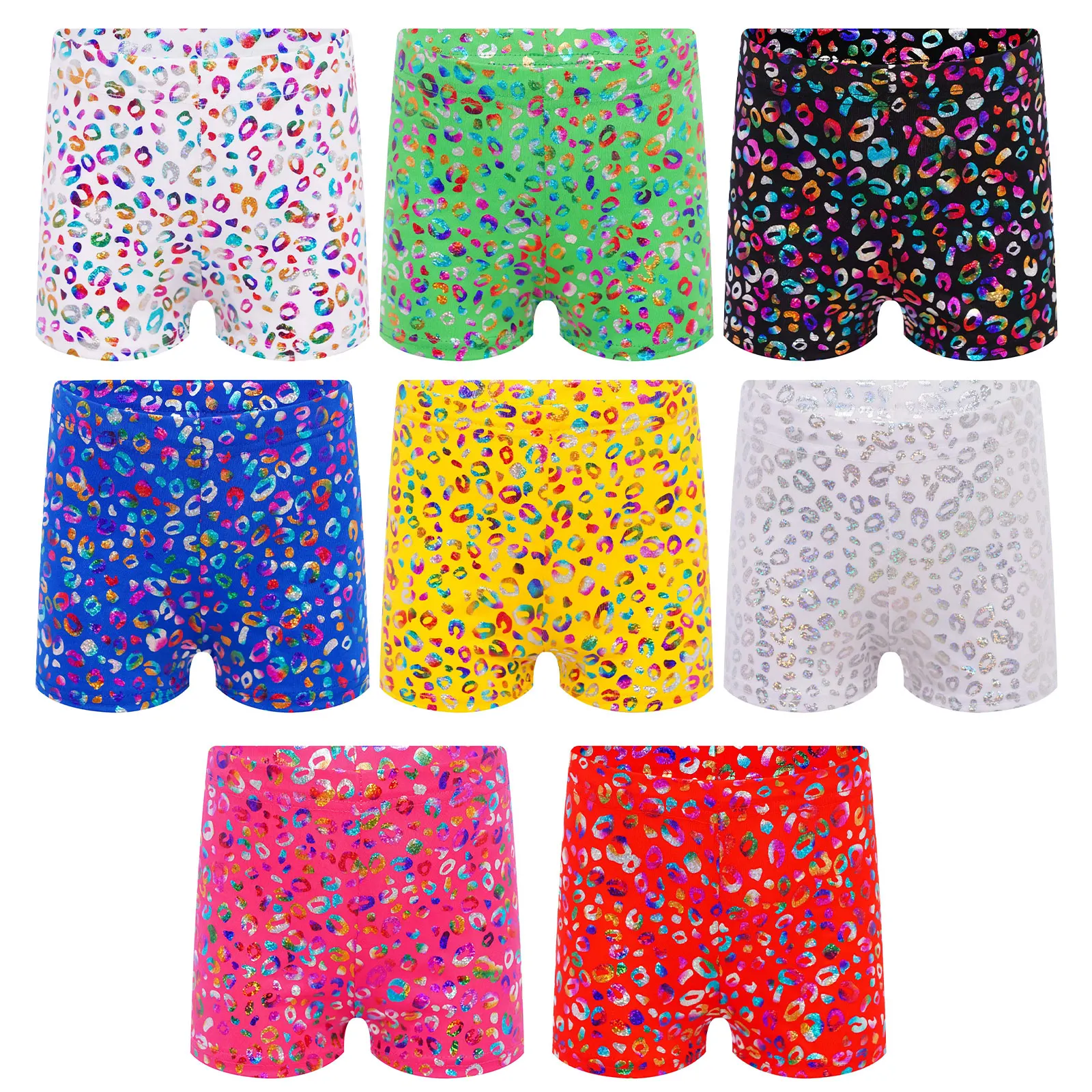 Crianças jazz dança shorts discoteca festa desempenho trajes crianças metálico leopardo impressão shorts cintura elástica boxer shorts