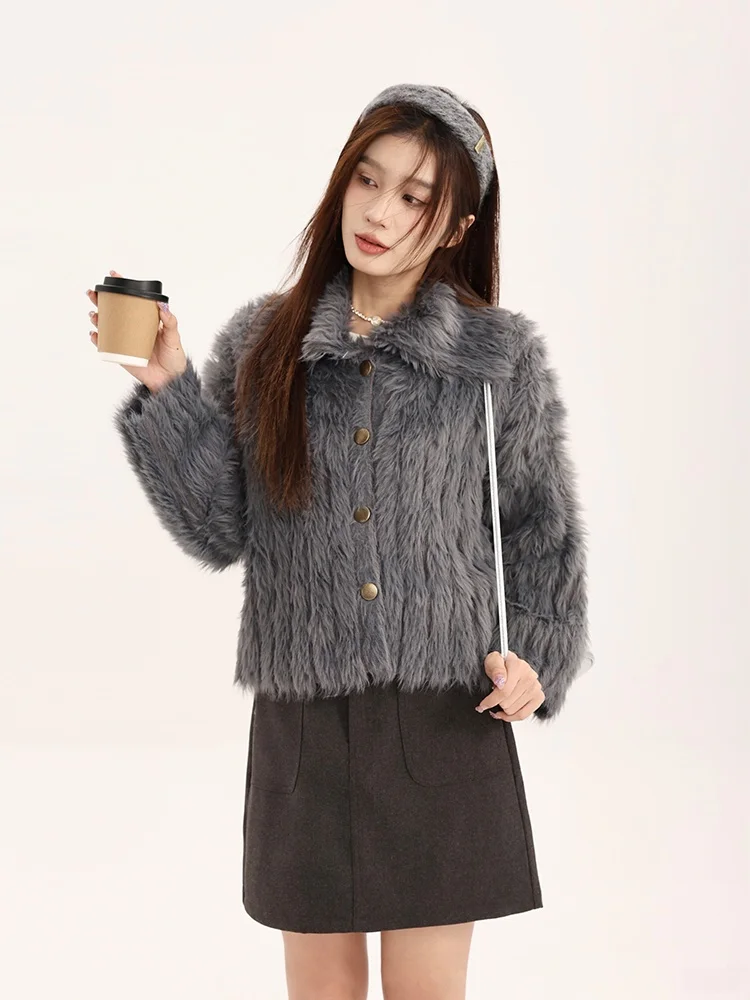 

ay Fur ort Jaet Loose Fit Versatile Slimming Top Yang Bubble Design Winter Faion Women's Premium Quali Coat