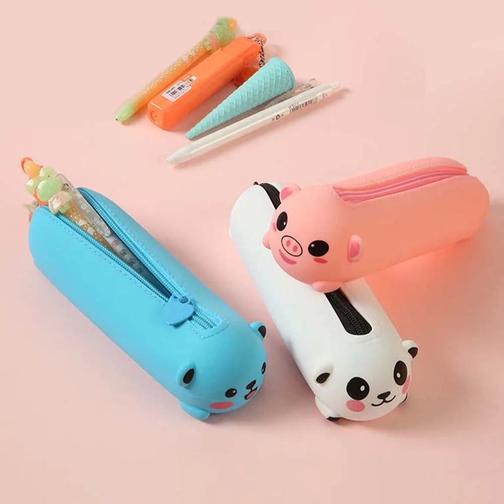 

Waterproof Cartoon Silicone Pencil Case Washable Animal Soft Pencil Pouch Large Capacity Panda Stationery Storage Bag Men/Women