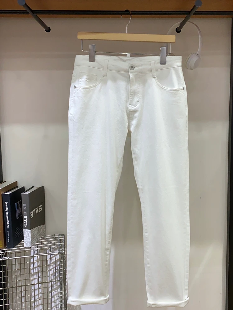 

Paulo Pedro Men's Denim Jeans White Simple Ice ell Fiber 25th New Year's Sle Long Pants Cotton Polyester Viscose Elastic ...