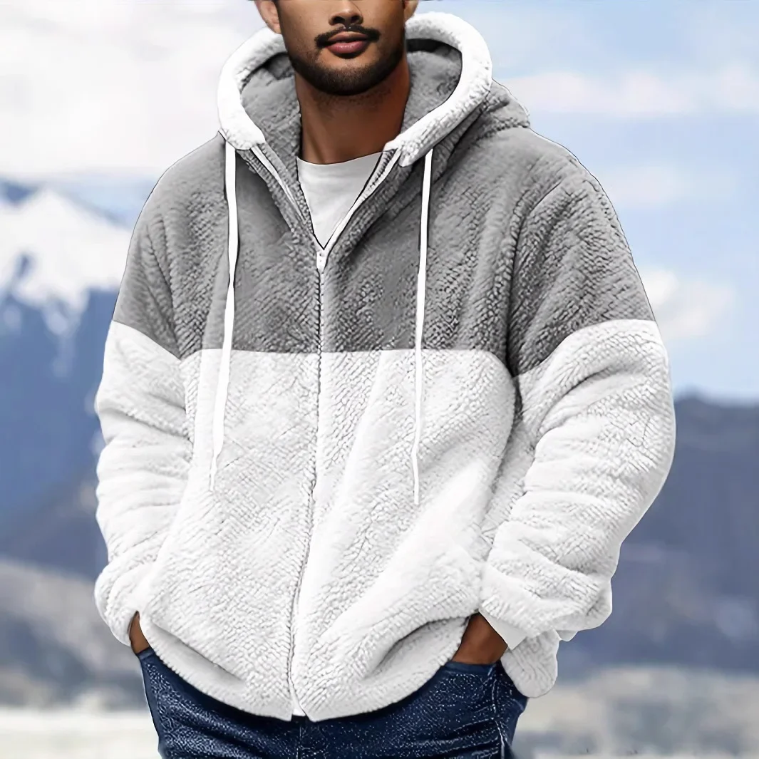 

Double-Sided Fleece Hooded Casual Jacket Men's Outerwear Warm Loose Fit Autumn Winter Coat Casual Scenarios Regular Length
