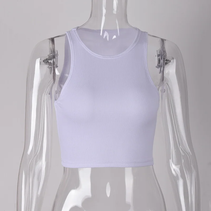 2023 New Summer Slim Render Short Top Sexy Women Sleeveless O Croptops Tank Tops Solid Black/White Crop Vest Cute Tops