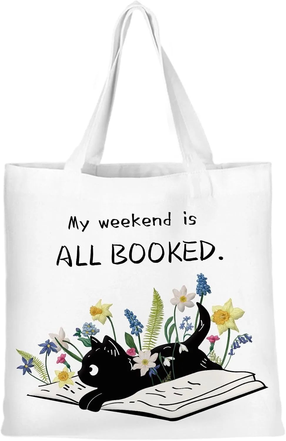

Canvas Tote Bag for Women Cute Totes Bags Shopping Durable Shoulder Bag Reusable Grocery Bags Gifts for Cat Flowers Book Lovers