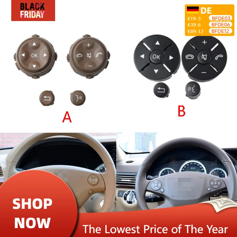 For Mercedes-Benz S W221 2006-2009 10-13 CL 11- Steering Wheel Switch Buttons Cruise Control Knob Cover