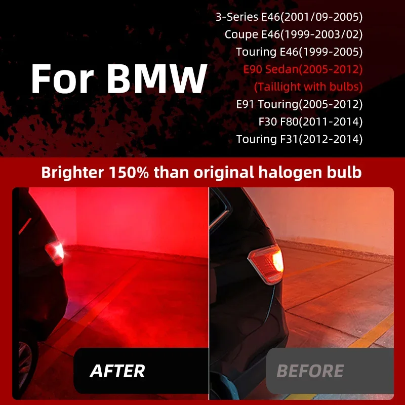 2pcs Red LED Brake Stop Tail Lights Blubs No Error For BMW 3-Series E90 E91 F30 F80 F31 335d 330i 325i 320d 316i 318d 328i