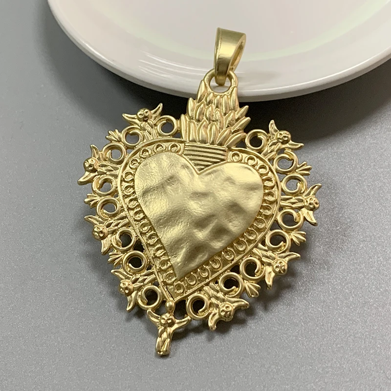 1 Piece Large Boho Filigree Matt Gold Color Heart Charms Pendants for DIY Necklace Jewellery Making Findings Accessories 81x56mm