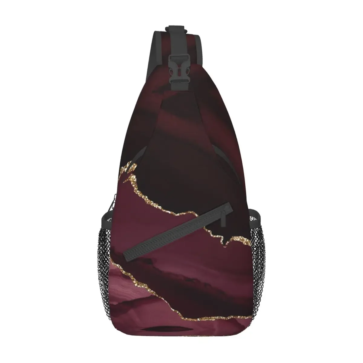 Burgundy Gold Agate Crossbody Sling Bag for Men Women Chest Bag Texture Shoulder Backpack Daypack for Travel Hiking Cycling Bag