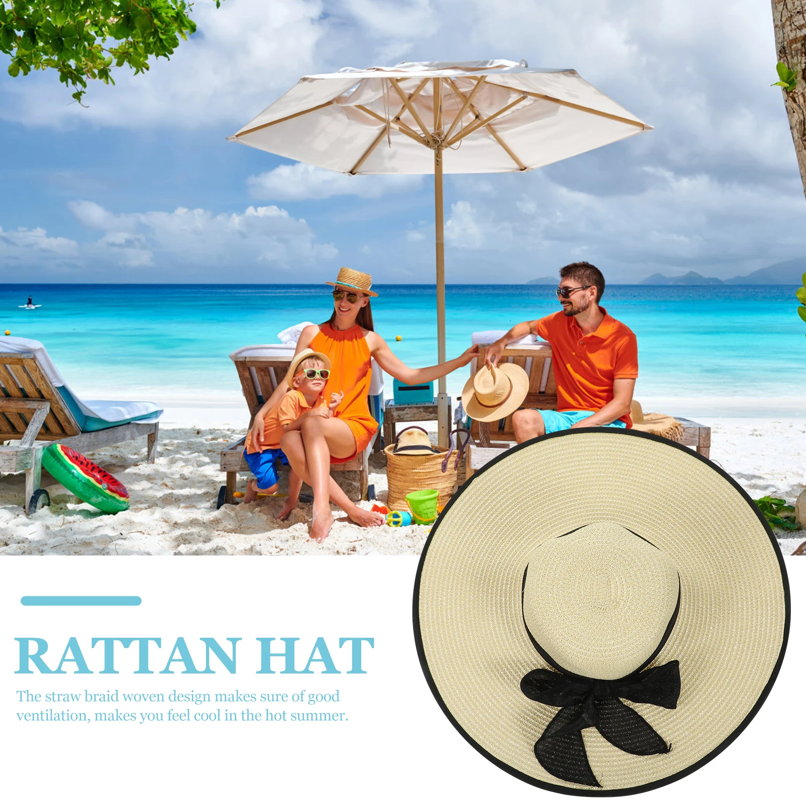 

Foldable Sun Hat 16cm Wide Brim Beach Hat Women Summer Straw Braid Woven Design Protection Hats Black Edge Outdoor