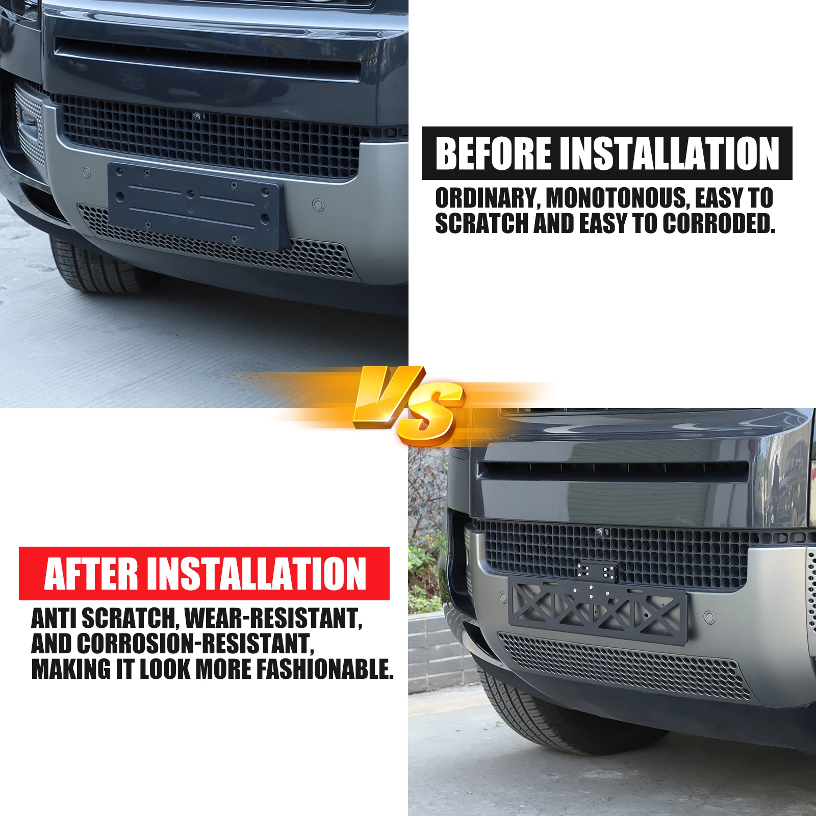 

For Land Rover Defender 90 110 2020-2026 Front License Plate Rack,Front Bumper Flipper License Plate Base Steel Accessories